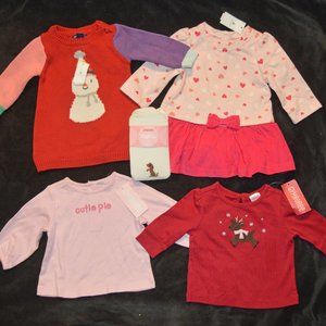 Baby Gap NWT Snowman & Heart Dress Gymboree Shirts & Tights Lot 3-6 Months
